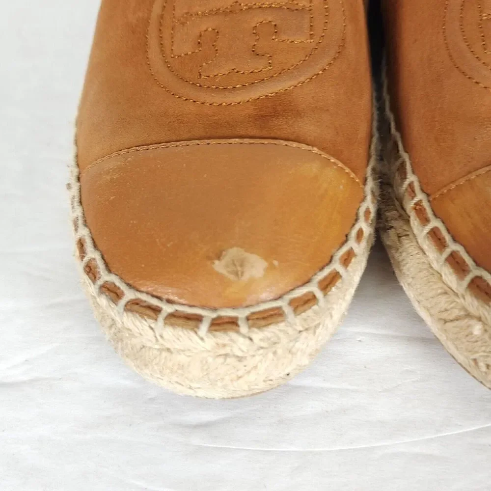 Tory Burch Women's US 7,5M Brown Leather Suede Flats Slip-On Espadrilles Shoes